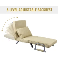 HomCom Single Person Folding 5 Position Steel Convertible Sleeper Bed Sofa Chair- Cream White(m-6)