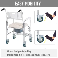 HomCom Personal Mobility Durable Waterproof Shower Accessible Transport Commode Medical Rolling Chair(m-5)