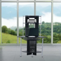 HomCom 45" Arch Tower Compact Modern Corner Computer Workstation Desk With Keyboard Tray And Shelves - Black(m-6)