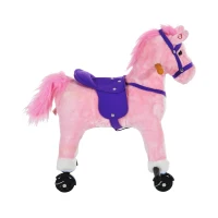 Qaba Children’s Soft Plush Mechanical Toy Riding Horse with Forward Walking Motion - Pink and Purple(m-6)