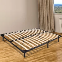 HomCom Full Size Torsion Arched Wood Slat Steel Platform Bed Mattress Frame - Black(m-2)