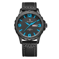 SENORS Mens Sports Watches Japan Movement Genuine Leather Band Three Quartz Movement Man Clocks Waterproof--black leather strap and blue dial plate(m-1)