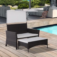 Outsunny 2 Piece Rattan Wicker Outdoor Loveseat with Sunshade Canopy and Nesting Ottoman Footrest - Brown(m-2)