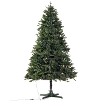 HomCom 6.9' PVC Needles Rotating Prelit Artificial Pine Christmas Tree - Green(m-5)