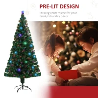 HomCom 6' Artificial Pre-Lit Fiber Optic Holiday Christmas Tree Xmas Decorative Shining Tree with 28 LED Lights(m-6)