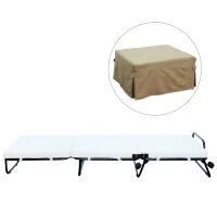HomCom Twin Size Folding Convertible Sleeper Bed Ottoman with Beige Slipcover(m-1)
