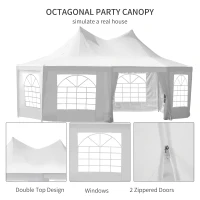 Outsunny Outdoor Event Tent 22.3ft Octagonal Wedding Party Outdoor Shelter with 8 Removable Walls - White(m-5)