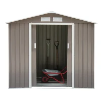 Outsunny 7' x 4' Outdoor Metal Garden Storage Shed with Sloped Roof - Gray/White(m-8)