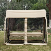 Outsunny 3 Seat Outdoor Covered Convertible Swing Chair / Bed with Mosquito Netting(m-4)