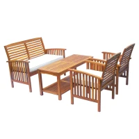 Outsunny 4 Piece Outdoor Acacia Wood Loveseat Coffee Table Lounger Conversation Set(m-1)
