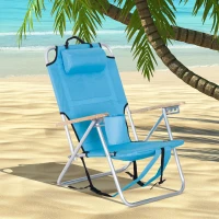 Outsunny Aluminum Outdoor Folding Reclining Camping Chair Backpack Portable Picnic Seat w/ Headrest And Cup Holder - Blue(m-2)