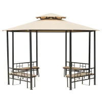 Outsunny 12.5' Outdoor Octagon Patio Gazebo Pavilion Canopy Tent with Benches - Light Brown(m-1)