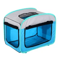 Pawhut 27" Soft Sided Folding Pet Crate Carrier - Light Blue/Gray(m-4)