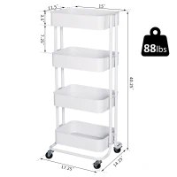 HOMCOM 4-tier Rolling Metal Kitchen Utility Cart Trolley with Storage - White(m-3)