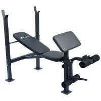 Soozier Adjustable Versatily Exercise Free Weight Bench with Weight Bar and Leg Extension Station(m-7)