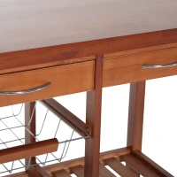 HomCom 32" Wooden Rolling Kitchen Cabinet Organizer Cart with 3 Bottle Wine Rack(m-8)