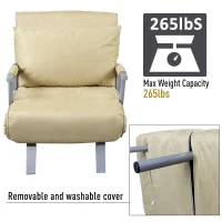 HomCom Single Person Folding 5 Position Steel Convertible Sleeper Bed Sofa Chair- Cream White(m-7)
