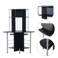 HomCom 45" Arch Tower Compact Modern Corner Computer Workstation Desk With Keyboard Tray And Shelves - Black(m-5)