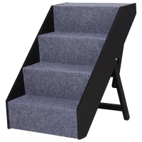 Open Box PawHut 4 Step Height Adjustable Folding Pet Stairs for Small to Medium Dogs  Wood Felt Fabric - Dark Brown(m-1)