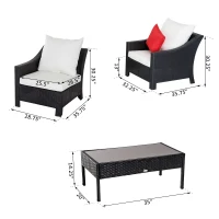 Outsunny 4 Piece Outdoor Patio Rattan Wicker Loveseat and Chair Set(m-3)