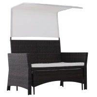 Outsunny 2 Piece Rattan Wicker Outdoor Loveseat with Sunshade Canopy and Nesting Ottoman Footrest - Brown(m-6)