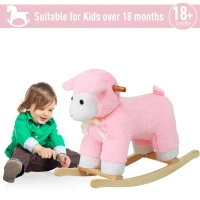 Qaba Lamb Rocking Horse Sheep Stuffed Animal Ride On Rocker for Kids / Nursery - Wooden Plush - Pink(m-5)