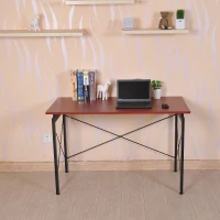 HomCom 48" Sturdy Simple Late Modern Home Office Desk Workstation with Anti-Slip Feet - Chestnut Brown / Black(m-2)