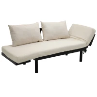 HOMCOM Convertible 3-Position Relaxing Futon Birch Wood Daybed Lounger Sofa Bed Loveseat - Black/Cream White(m-11)