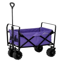 Aosom Utility Folding Wagon Big Wheels Compact Outdoor Garden Cart with Steel Structure for Shopping, Fishing, Gardening, Camping, Beach - Purple(m-1)