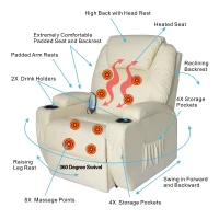 HomCom Faux Leather Heated Massage Recliner Chair with Remote - Cream White(m-4)