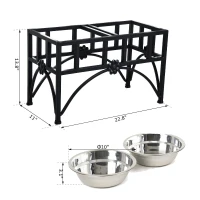 PawHut 22" Double Stainless Steel Heavy Duty Dog Food Bowl Outdoor Indoor Elevated Metal Pet Puppy Feeding Station(m-3)