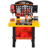 Qaba 53 Piece Kids Portable Pretend Play Toy Tool Workshop Bench Table Set with Shelf(m-5)