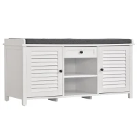 HOMCOM White Shoe Organizer Rack Cabinet with Drawers & Cushion Hallway(m-1)