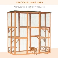 PawHut 71" x 39" x 71" Large Tall Wooden Safe Outdoor Cat Enclosure Catio Cage Heavy Duty Pet Habitat Playpen with 6 Platforms(m-6)
