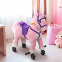 Qaba Children’s Soft Plush Mechanical Toy Riding Horse with Forward Walking Motion - Pink and Purple(m-1)