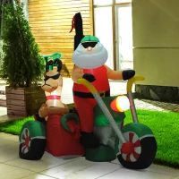 HomCom 6' Christmas Inflatable Santa Claus Reindeer Riding Motorcycle LED Lighted Yard Decoration(m-1)