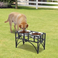 PawHut 22" Double Stainless Steel Heavy Duty Dog Food Bowl Outdoor Indoor Elevated Metal Pet Puppy Feeding Station(m-2)