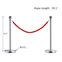 HomCom Chrome Crowd Control Red Velvet Rope Stanchion Barrier(m-3)