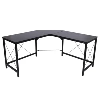 HOMCOM Wood Metal Modern L Shaped Corner Computer Desk - Black(m-1)
