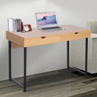 HomCom 20" Wood Metal Modern Computer Desk with Slide Out Drawers - Natural Wood / Black(m-4)