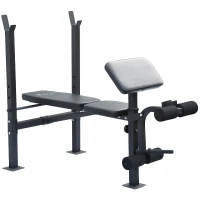Soozier Adjustable Versatily Exercise Free Weight Bench with Weight Bar and Leg Extension Station(m-2)