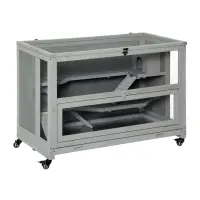 PawHut 3-Tier Wooden Hamster Cage, Small Animals Hutch with Ladders, Light Grey(m-1)