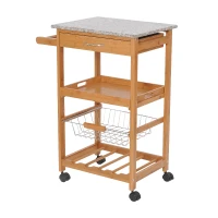 HomCom 31” Wooden Kitchen Island Rolling Storage Cart With Granite Top and Wine Rack(m-5)