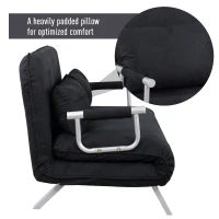 HomCom Full Size Folding 5 Position Steel Convertible Sleeper Bed Chair- Black(m-8)