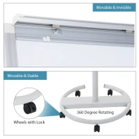 Vinsetto 28" x 40" Magnetic Height Adjustable Rolling Whiteboard Easel with Wheels(m-9)