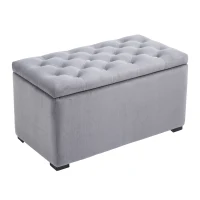 HomCom 3 Piece Microfiber Tufted Storage Bench and Nesting Ottoman Set - Grey(m-3)