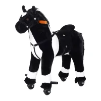 Qaba Children’s Soft Plush Mechanical Toy Riding Horse with Forward Walking Motion - Black(m-2)