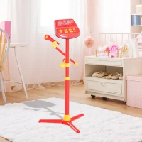 Qaba Kids Karaoke Machine Toy Play Set Music Lights with Microphones and Adjustable Stand - Red(m-2)