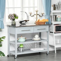 HomCom Wood Stainless Steel Portable Kitchen Island Cart on Wheels - Gray(m-2)