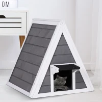 PawHut 21" Solid Wood Cat Condo - Natural Water Proof Outdoor Pet Shelter Small House - Grey(m-2)